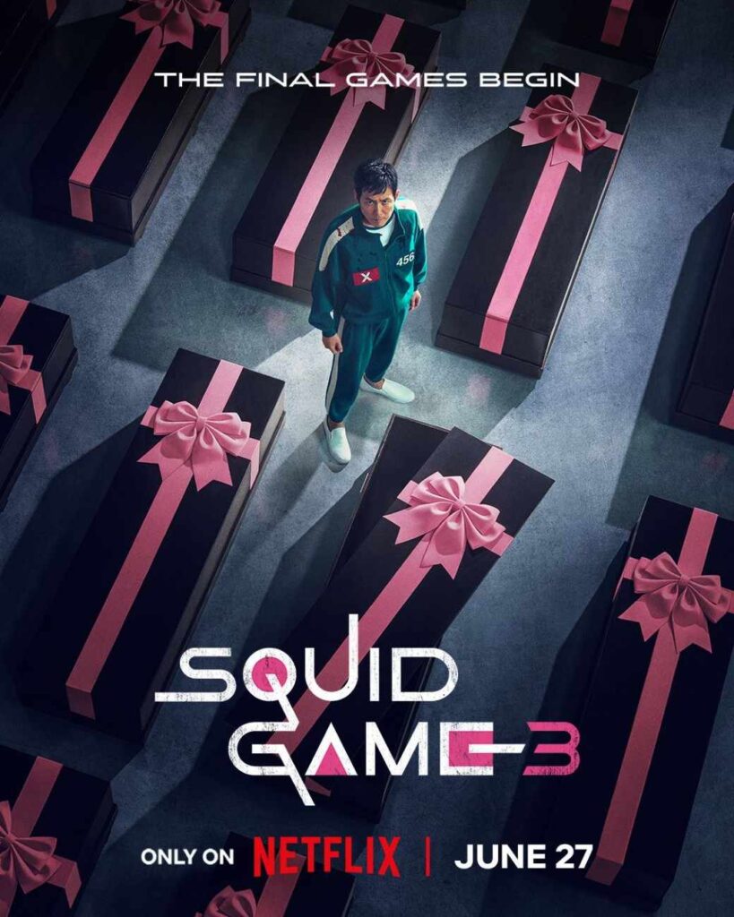गी-हुन की Squid Game Season 3 में वापसी का दृश्य, पिंक गार्ड्स द्वारा ताबूत में लाया गया